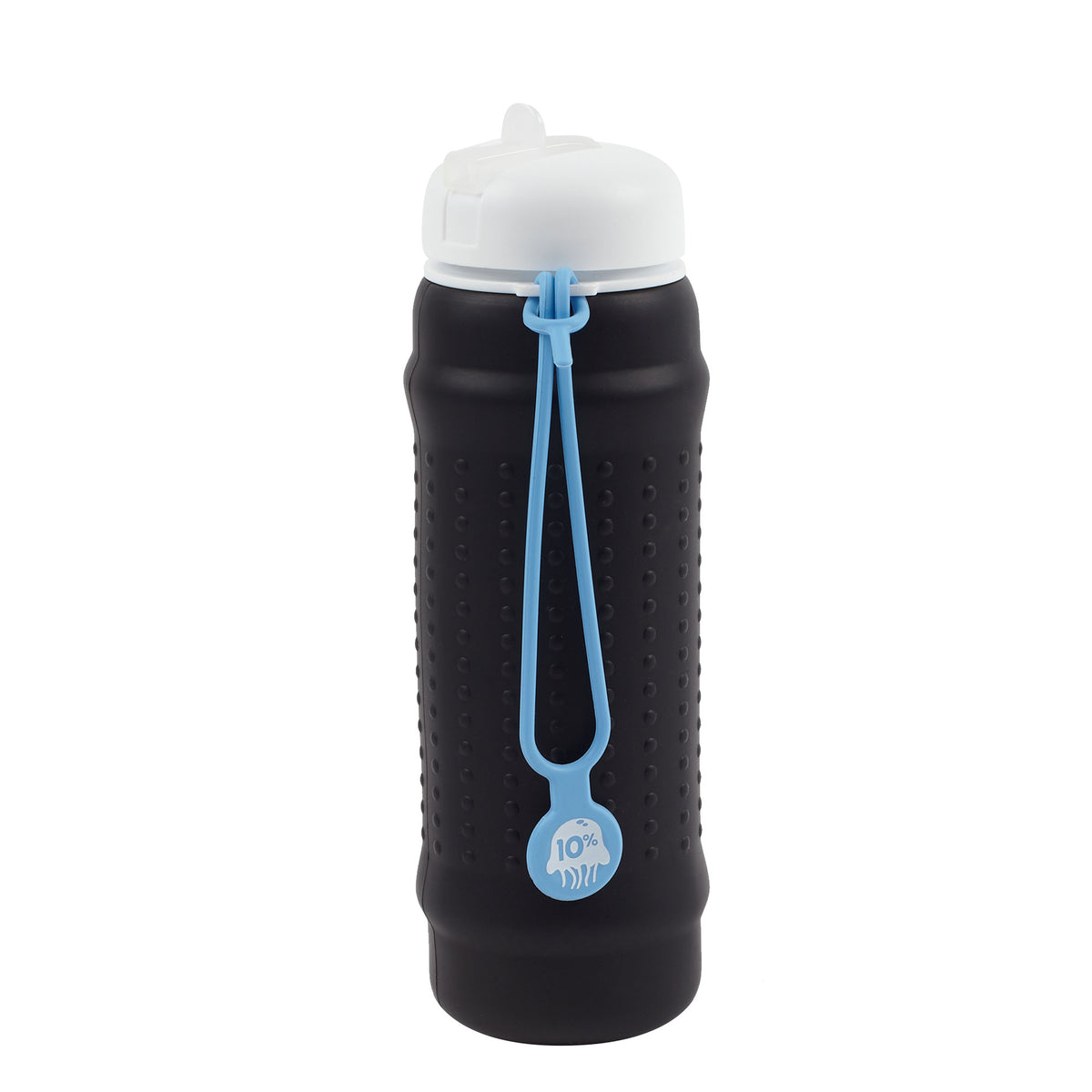 Rolla Bottle - Black, White Lid + Dusty Blue Strap