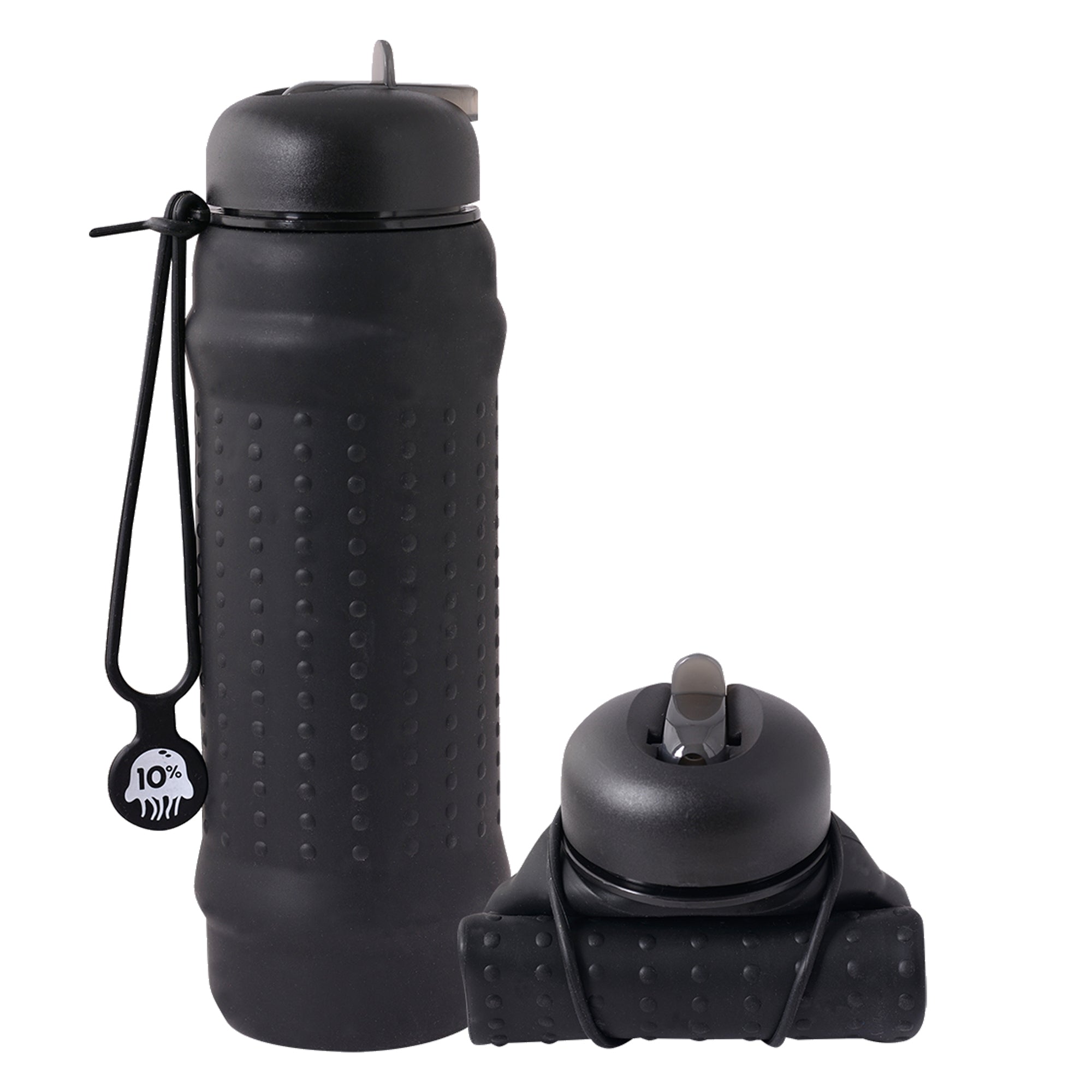 Rolla Bottle, black bottle with black lid and strap