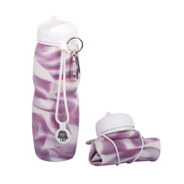 Rolla Bottle Lilac Swirl, White + White Collapsible Water Bottle