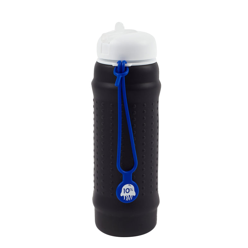 Rolla Bottle - Black, White Lid + Cobalt Strap - Tall and Rolled