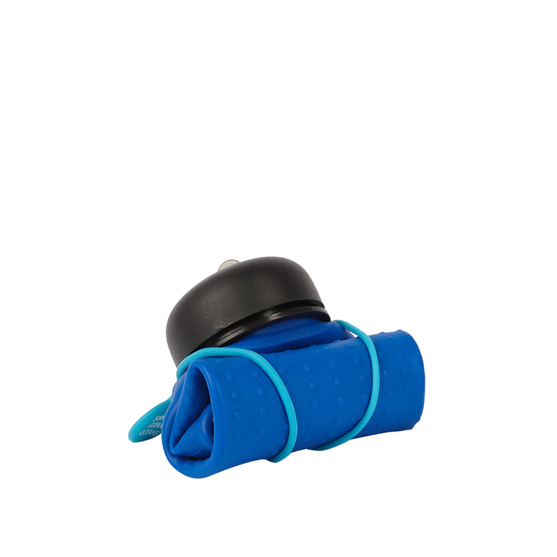 Rolla Bottle - Cobalt, Black Lid + Aqua Strap - tall and rolled
