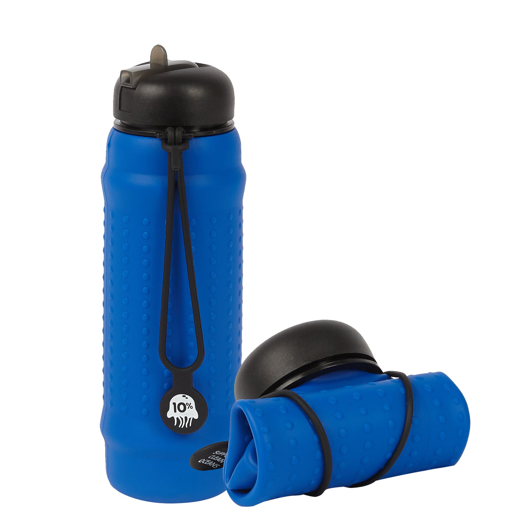 Rolla Bottle - Cobalt, Black Lid + Black Strap - tall and rolled