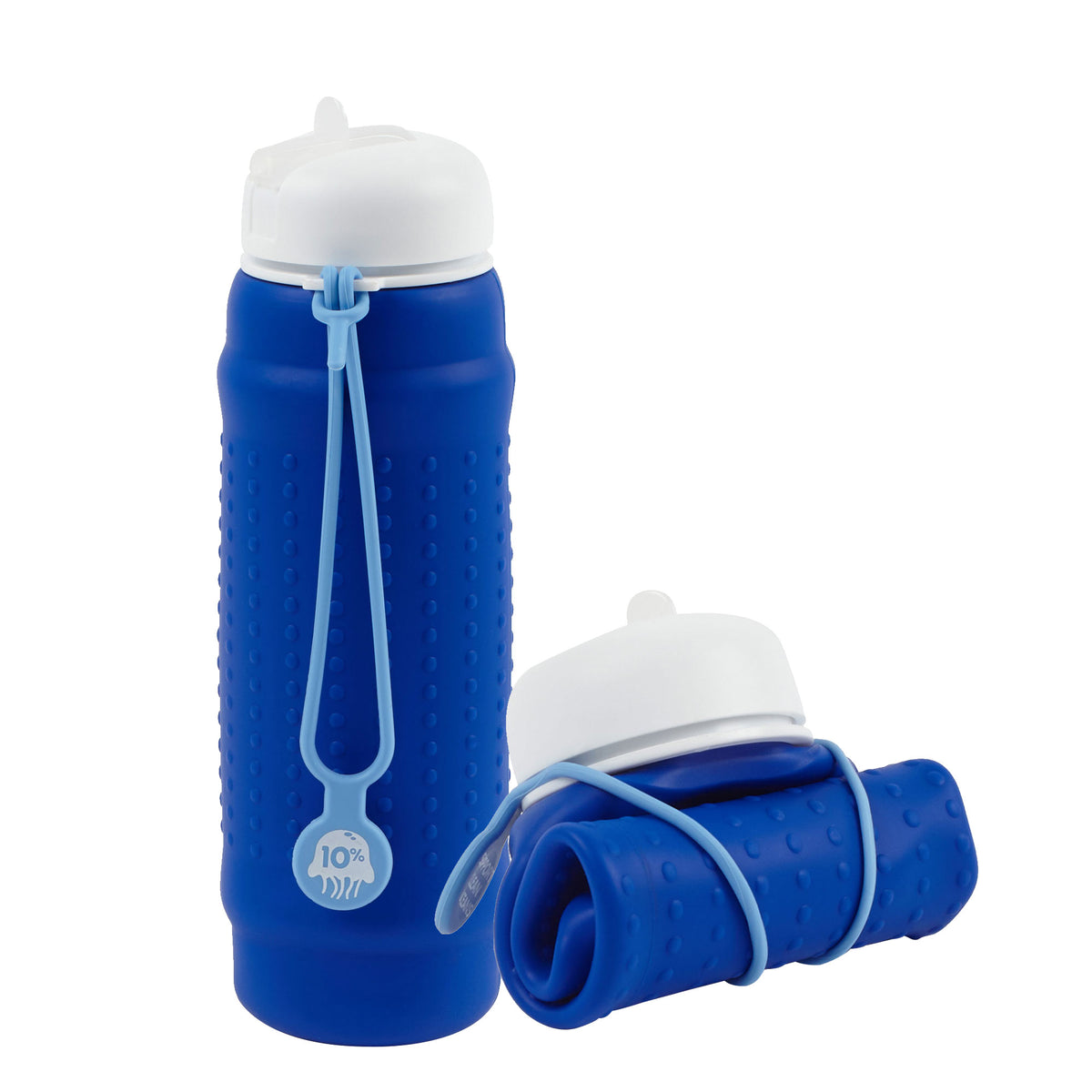 Rolla Bottle - Cobalt, White Lid + Dusty Blue Strap