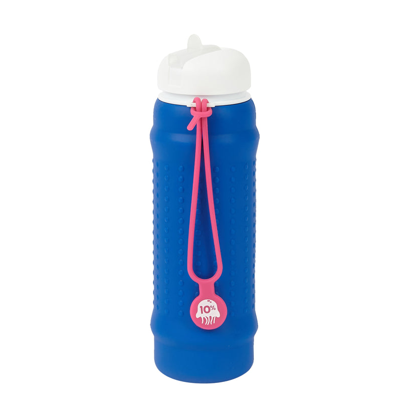 Rolla Bottle - Cobalt, White Lid + Pink Strap - tall and rolled