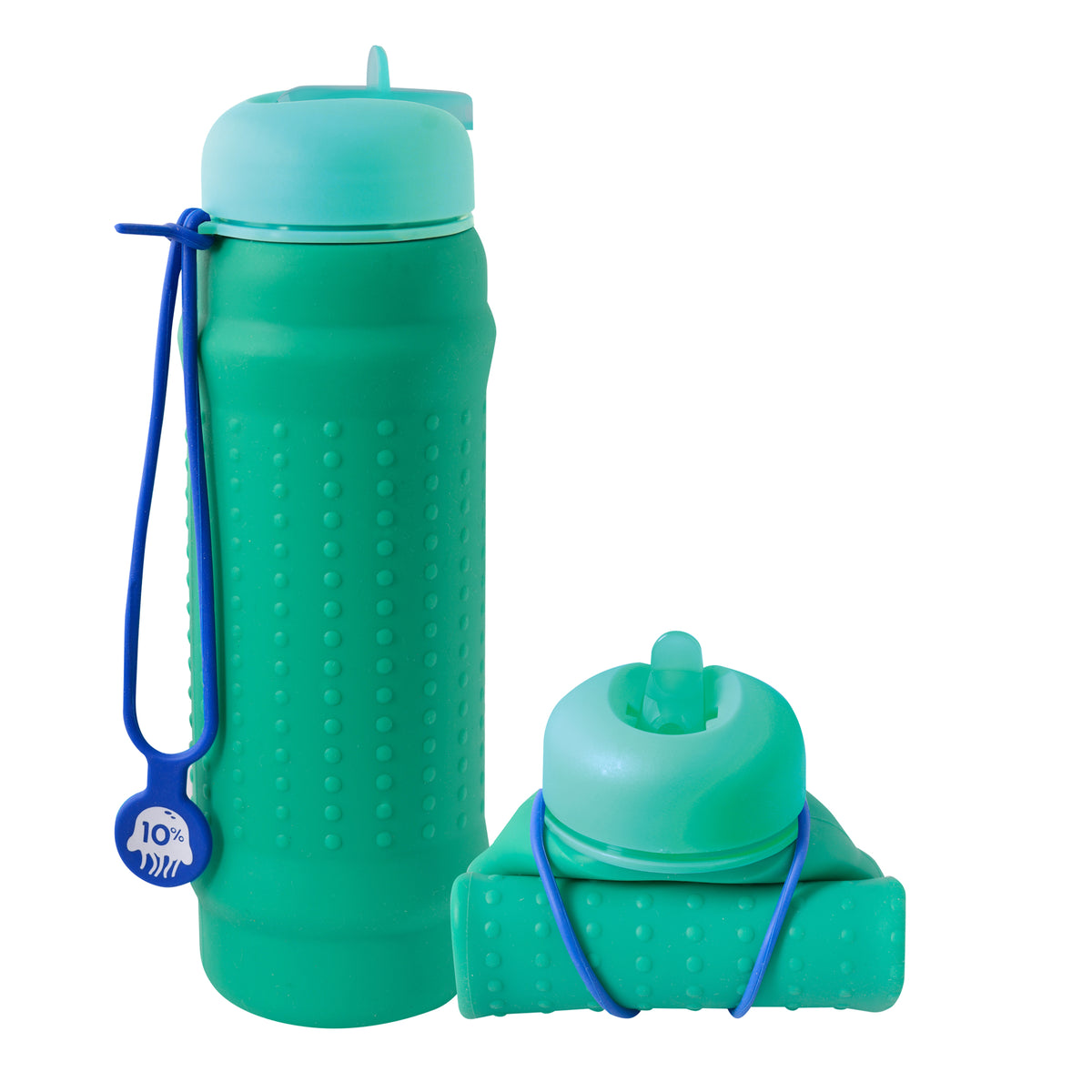 Rolla Bottle - Green, Teal Lid + Cobalt Strap
