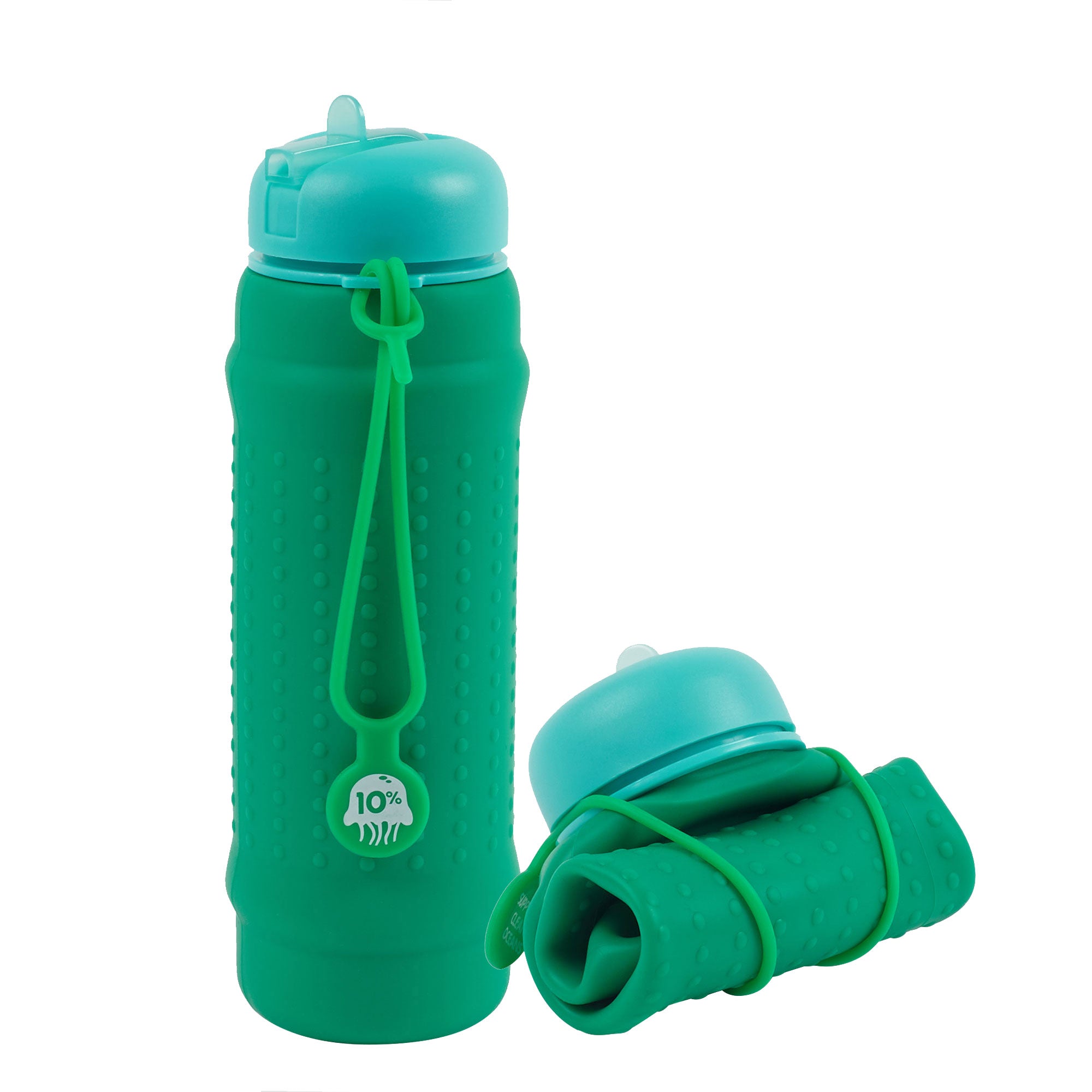 Rolla Bottle - Green, Teal Lid + Green Strap