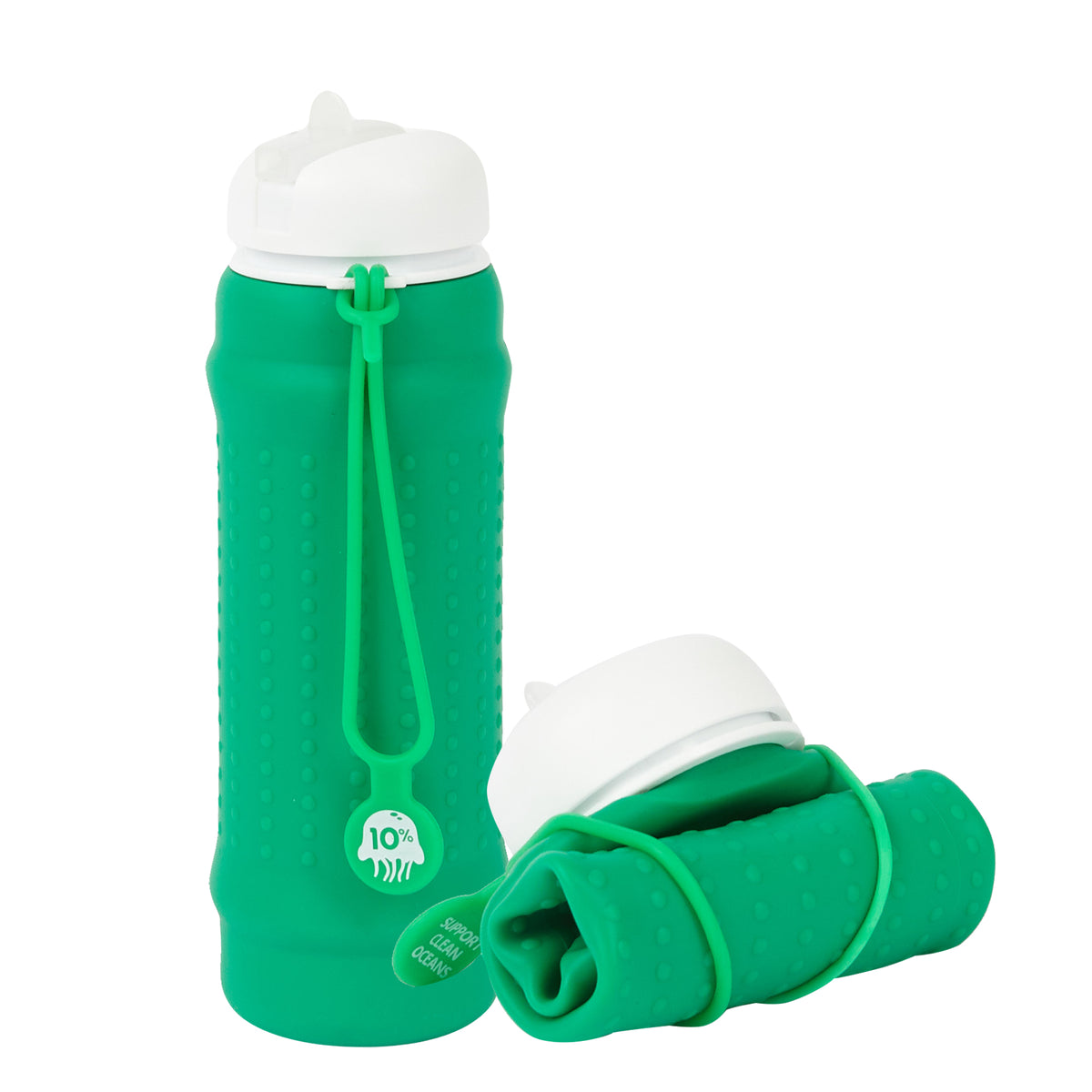 olla Bottle - Green, White Lid + Green Strap - tall and rolled