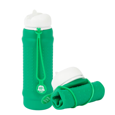 olla Bottle - Green, White Lid + Green Strap - tall and rolled
