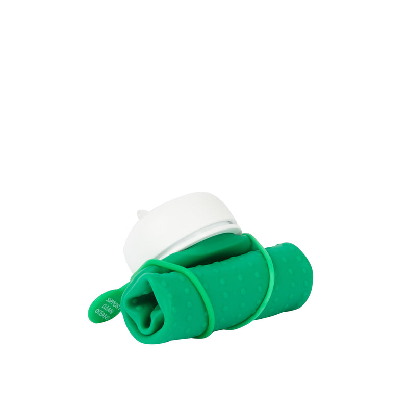 olla Bottle - Green, White Lid + Green Strap - tall and rolled