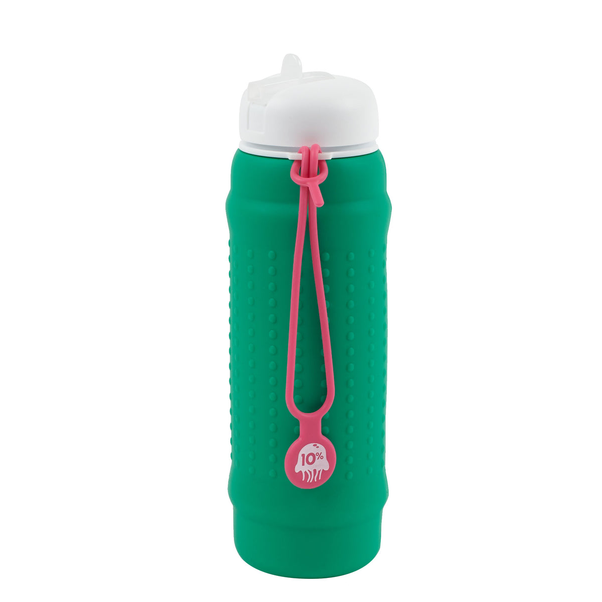 Rolla Bottle - Green, White Lid + Pink Strap