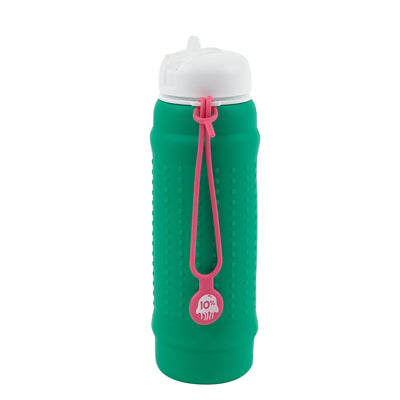 Rolla Bottle - Green, White Lid + Pink Strap
