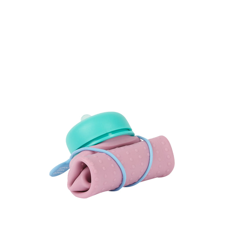 Rolla Bottle - Pink Lilac, Teal Lid + Dusty Blue Strap - tall and rolled