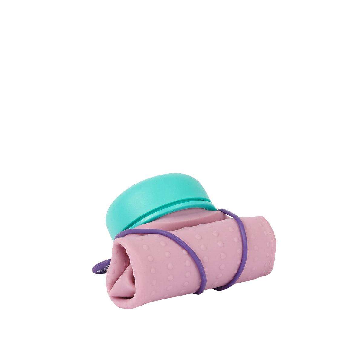Rolla Bottle - Pink Lilac, Teal Lid + Purple Strap - rolled