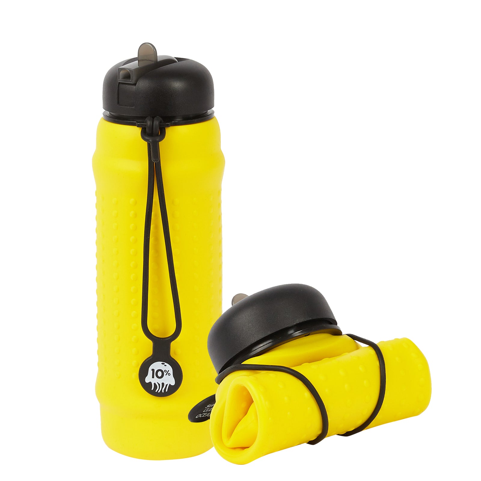 Rolla Bottle - Yellow, Black Lid + Black Strap - tall and rolled