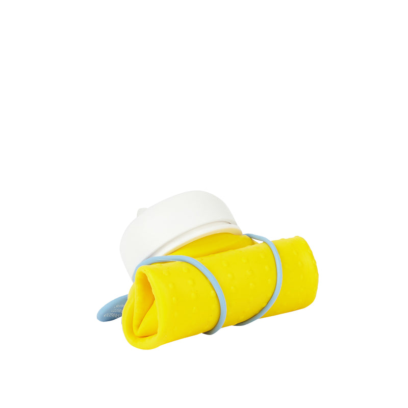 Rolla Bottle - Yellow, White Lid + Dusty Blue Strap - tall and rolled