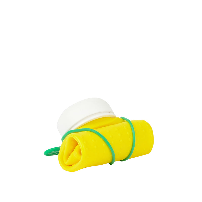 olla Bottle - Yellow, White Lid + Green Strap - tall and rolled